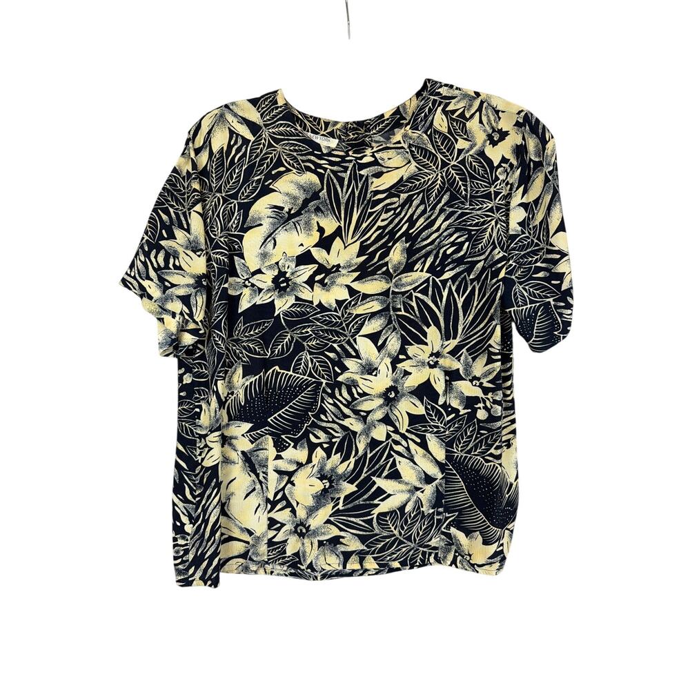 Vintage 90's Jones New York Multicolor Leaf Motif Short Sleeve Top Size 12